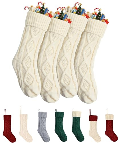 Mr. Pen- Christmas Stockings, 4 Pack, 18 Cream Stockings Christmas, Stockings for Christmas, Stocking Christmas, Cream Knit Stockings Christmas Stocking, Cream Christmas Stockings