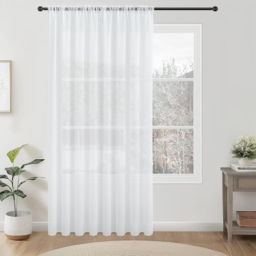 Topfinel Vorhänge Weiße Gardinen Transparent Vorhang 240 cm Extra Lange gardine und vorhänge übergardinen mit Tunnelzug Vorhangschals 300 cm Breit Ösenvorhang Deko Kinderzimmer Schlafzimmer, 1 STK