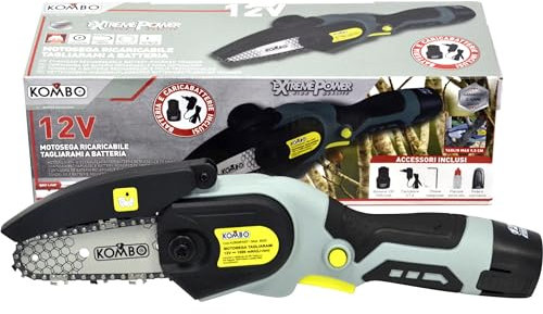 KOMBO Mini Motosega a Batteria per Potatura, con 1500mAh Batterie, 900W 4 Pollici, Elettrica, per il Taglio del Legno Giardini, Fodero Incluso, La motosega a prezzo più basso del mercato