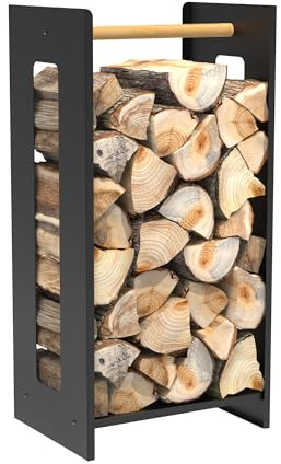 tuning-art KR09 Kaminholzregal Brennholzregal Kaminholzständer Innen Außen Pulverbeschichtet, Design:Schwarz Industrial