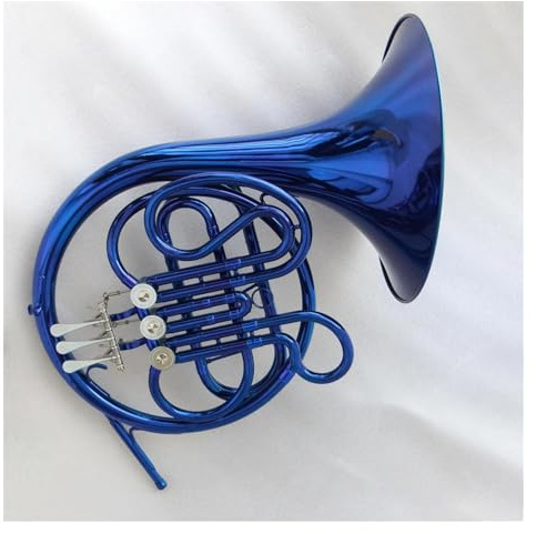 Professionelle Waldhorn Blaues F-Ton-Waldhorninstrument, Messinggehäuse, Edelstahlkolben, 3 Tasten, Einzelnes Waldhorn