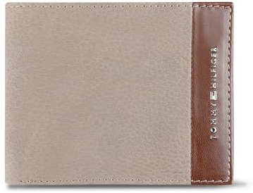 Tommy Hilfiger Herren Portfolio, Silber, Hellbraun, Slimfold RFID Everyday, RFID-geschützt, Zweifach gefaltet, Leder, 4 Fächer, 3 Abteilungen, 4 Taschen