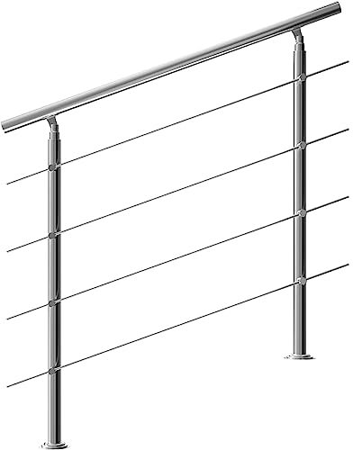 FINEUNAN Main courante en acier inoxydable pour escaliers, parapet, balcon, avec 4 traverses - Main courante intérieure et extérieure - Rampe d'escalier en acier inoxydable - Balcon (150 cm, 4
