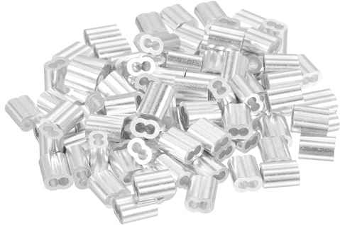 sourcing map Aluminium-Crimpschlaufenhülsen für Drahtseile mit 1,6 cm Durchmesser, Doppelhülse, Aluminium-Drahtseilhülse für Kabelleitungsende, 100 Stück