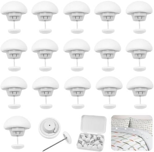 VCRANONR 16 Pcs Mushroom Duvet Clips Non Slip Duvet Cover Clips Comforter Quilt Holder Fixator Duvet Pins to Keep Duvet in Place Duvet Cover Clips with Box for Curtains Blanket Bed Mattress Covers