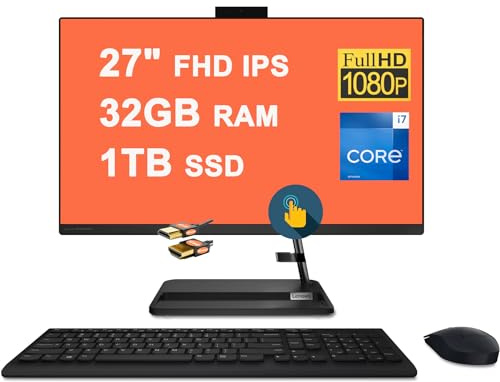 Lenovo IdeaCentre 3 AIO Desktop 27 FHD IPS Anti-Glare Touchscreen Intel 10-core i7-13620H Processor 32GB RAM 1TB SSD 5MP Camera Win11 Black + HDMI Cable