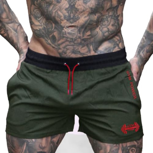 Muscle Alive Hombres Deportes Running 4 Élite División Corriendo Pantalones Cortos Rápido Seco Shorts Ejercito Verde L