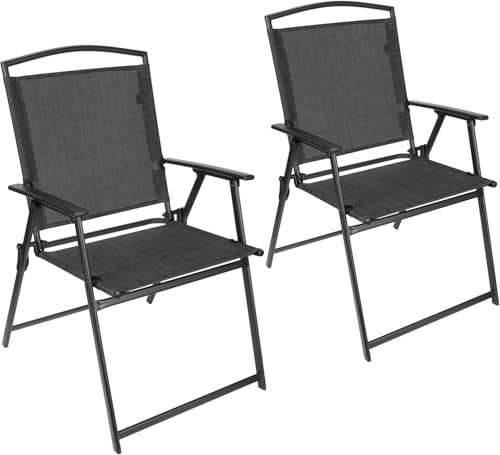 BRUBAKER 2er Set Gartenstuhl Bergamo - Campingstuhl bis 100 kg | Wetterfest und platzsparend - Balkonstuhl klappbar - Klappstuhl für Camping Garten Terrasse und Balkon - Dunkelgrau