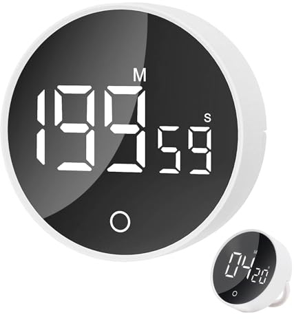 Foyucool 199 Minuten Countdown Küchentimer, LED-Anzeige Timer Digital, 2 in 1 Magnetischer & Aufstellbarer Countdown Countup Timer, 3 Einstellbare Lautstärken, zum Kochen, Lernen, Weiß