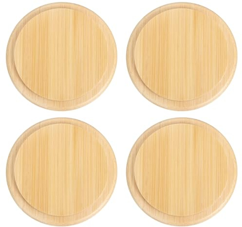 sourcing map 4Pcs Bamboo Cup Lid 3.35 Inch, Cup Cover Coffee Mug Cover Tea Glass Drink Cup Lid, Reusable Wooden Round Cup Lid for Keeping Warm