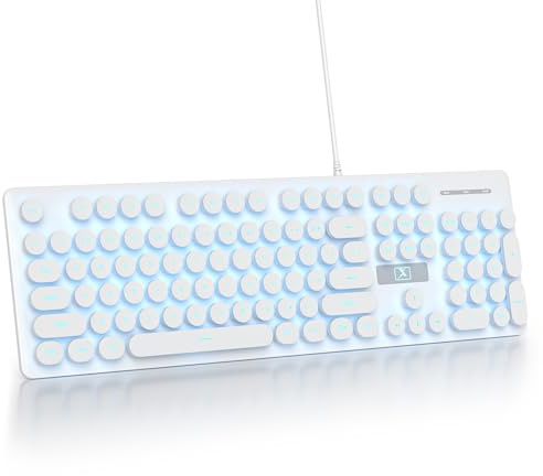 iRoboosta Teclado Blanco Retro de tamaño Completo, 104 Teclas retroiluminadas por LED, Teclado de Membrana con Cable con Almohadilla numérica, Ultra Delgado y silencioso, Teclado de computadora para