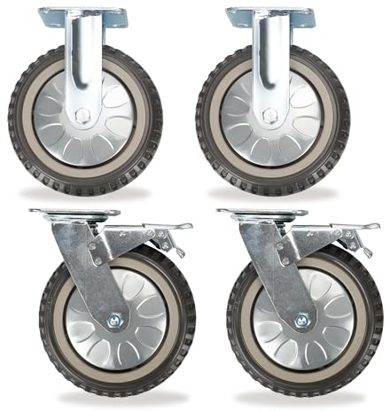 6 inch Caster Wheels Set of 4 360 Degree Swivel Castors Anti-Skid Mute Top Plate Casters,2pcs Swivel Brake Casters 2pcs Fixed Casters
