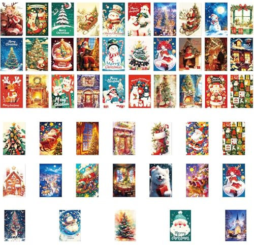 Vintage-Postkarten für Weihnachten, Feiertags-Sammelpostkarten, 50 x Urlaubsgrußkarten, Urlaubs-Geschenkkarten, Weihnachtspostkarte, antikes Postkarten-Set für Freunde, Verwandte, 10 x 15 cm, 3,8 g