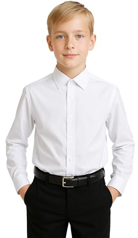 Långärmad klassisk klänningströja för pojkar för bröllop och speciella tillfällen, Vitt, 10-11 År