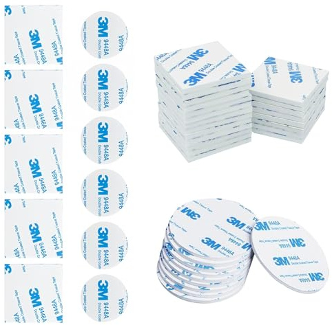 hioseyre 60Pcs Self Adhesive Double Sided Tape Waterproof Sticky Pads Heavy Duty Set, Double Sided Sticky Pads for Home Car Office Accessories White Round (30mm), Square (40mm x 40mm)