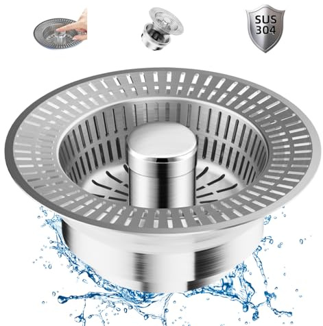 Tapón de desagüe y colador para fregadero de cocina, 3 en 1, filtro de desagüe de suelo de acero inoxidable para dispositivos de protección ideales para el fregadero de cocina, acero inoxidable, color