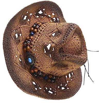 CONGARTENO Western Strohhut Cowboyhut Mit Breiter Krempe Unisex Leichter Flexibler Sonnenhut Für Sommer Party Bühnenauftritt Strand Festival Modischer Westernhut in Dunklem Braun