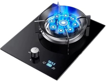 Cuisinière À Gaz, Brûleur Unique, Cuisinière À Gaz De Camping 8,5 KW, Support À Casseroles En Fonte En Verre Trempé, Minuterie Indépendante Des Deux Côtés, Avec Protection Contre Les Flammes(NG)