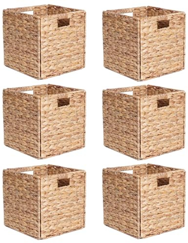 6 Pcs Water Hyacinth Storage Baskets, Square Woven Baskets under Shelf Cabinet(30 x 30cm)
