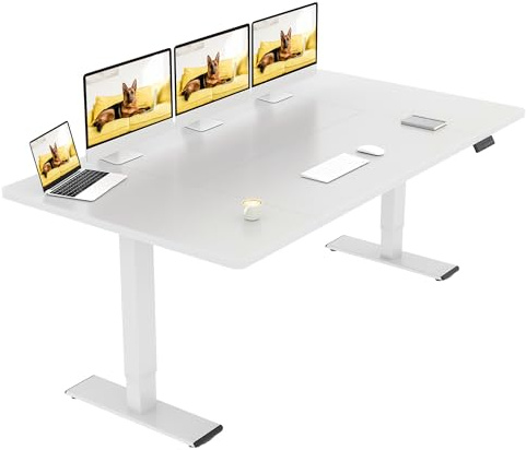 SANODESK Höhenverstellbarer Schreibtisch mit Dual-Motor 180 x 80 cm | Große Arbeitsfläche, 72–121 cm höhenverstellbar, 90 kg belastbar, 4 Speicherpositionen, leiser Antrieb (Weiß+Weiß)