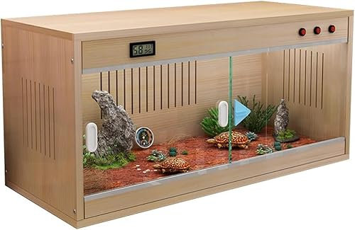 Vivarium Box Jaula para Anfibios y Reptiles Caja de alimentación para Mascotas de Madera Grande Casa para Mascotas Terrario para Reptiles Incubadora con Tiras de ventilación,Marrón,100x40x42