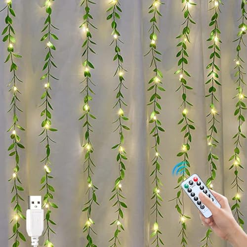 Guirlande Lumineuse avec Feuilles,Chaîne Lumineuse de Lierre 1m 300 LED Plantes Artificiel Guirlande Alimenté par Pile avec Télécommande,8 Modes Étanche Lumiere à LED pour Chambre Pâques (02)