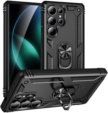 yanzi Compatible with SamSung Galaxy S25 Ultra Phone Case(2025)+3D Tempered Glass[Military-Shockproof]-[Kickstand] Bumper TPU Silicone Protection Smartphone Cover for Galaxy S25 Ultra-Black