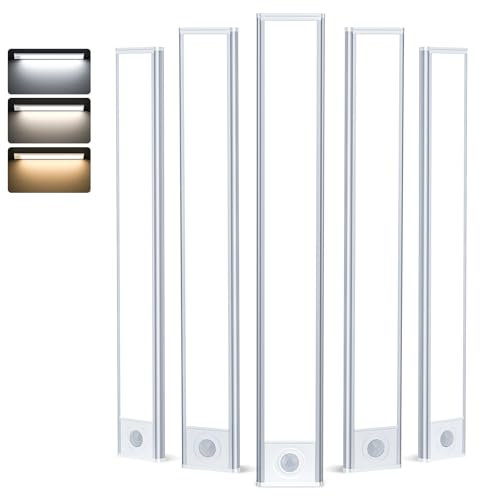 PUMPKINS 30CM Under Cabinet Kitchen Lights, 5Pack 120 LED Motion Sensor Lights Indoor, 2500mAh USB Rechargeable Battery Operated Wireless Wardrobe Lights, Magnetic Closet Light for Stairs, Hallway