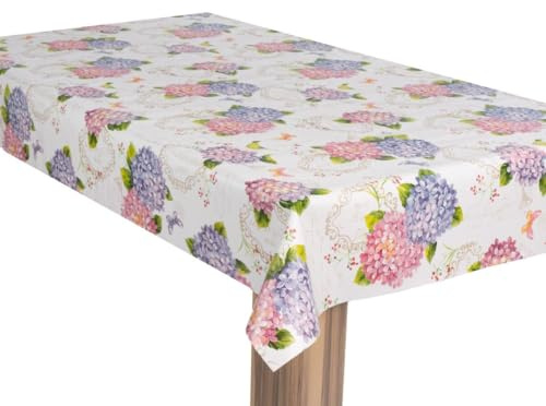laro Wachstuch-Tischdecke Wachstischdecke Gartentischdecke Hortensien Lila Rosa, Muster:Hortensien Lila Rosa, Größe:100x140