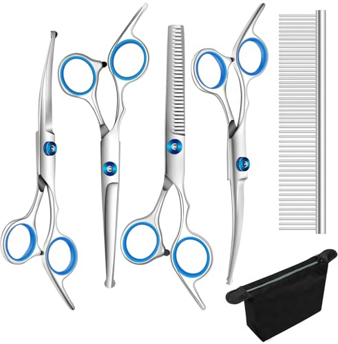 6 Pieces Dog Grooming Curved Scissor for Dog Professional Pet Grooming Scissors with Safety Round Tip Stainless Steel Pet Hair Trimming Scissors Set with Storage Bag