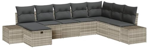 vidaXL Trädgårdsoffset med kudde 8 pcs Ljusgrå Poly rattan, Trädgård och terrass set, modern sittgrupp, mångsidig rattansoffa, lätt utomhusmöbler, riktigt bekväm