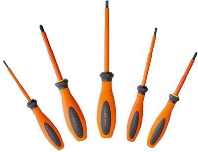 Klein Tools 85006EINS | Set Cacciaviti Isolati VDE | 5 Pezzi | Isolamento 1000 V DIN EN 60900 | Utensile Professionale Elettrico | Ergonomico | Made In Germany