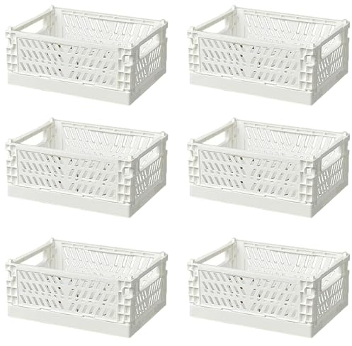 Klappboxen, 6 Stück Klappkiste Aufbewahrungskorb, 15X 9.8 X 5.7 cm Faltbar Baskets, Stapelbehälter Organizer, für Schrank, Bücherregal, Badezimmer, Schlafzimmer, Küche, Weiß