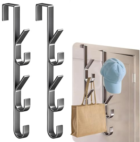 Türhaken zum Einhängen Schwarz, Kleiderhaken tür Edelstahl, Türgarderobe zum Einhängen, Türhaken Innenseite, Garderobenhaken tür für Küche, Badezimmer und Schlafzimmer (Türfalzstärken bis 4cm) (1)