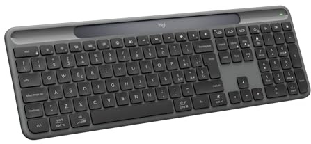 Logitech Signature Slim Solar+, tastiera wireless alimentazione a luce solare e artificiale, batteria resistente che dura fino a 10 anni, tasti personalizzabili, Bluetooth, Italiano QWERTY - Grafite