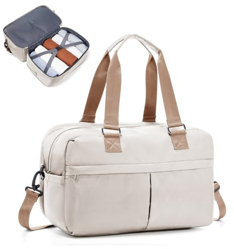 SEAFEW Bolsa de Viaje 40x20x25 para Ryanair,Bolsa de Mano Equipaje de Fin de Semana 40x30x20 para Mujer,Impermeable Bolsa de Deporte para Gimnasio,Bolso de Natación para Playa,J1-Beige marrón
