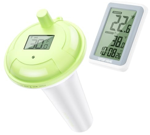 Funk PoolThermometer, WiFi Schwimmende Pool thermometer mit Indoor-Temperatur Luftfeuchtigkeit Monitor, Digital Teichthermometer Unterwasser IP67 wasserdicht für Schwimmbäder, Badewannen, Fischbecken