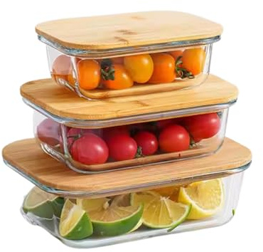 Meal Prep Glass Food Storage Containers, 3 Size Eco-friendly Food Containers with Airtight Bamboo Lids, Reusable Nesting Glass Meal Prep Containers, Airtight Lunch Box Microwave and Oven Safe