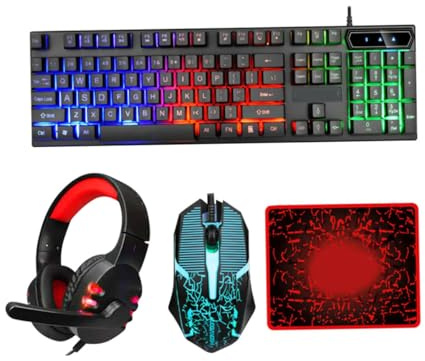 Sewroro Gaming Keyboard Mouse Combo Set with USB 2.0 Wired Connection, 104 Keys Backlit Keyboard and High Performance Ergonomic Mouse with 4 Buttons, Abs Material, Easy to Install