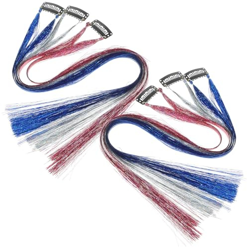Healifty 6pcs Glitter Hair Tinsel Extensions Bright Colorful Sparkly Strands for Women Party Highlights Hair Accessories Easy to Use Non-damaging Fast Hairstyle Change