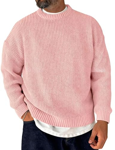 Col Roulé Homme, Pull Maille, Froid Elegant Torsadé, Rond Colle Roulé Chauffant Irlandais Camionneur Oversize Ado Maille Roule Sport Pull Col Cheminée Homme, Rose XXL