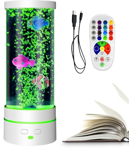 Generico Lampada a Bolle di Pesce, Luce Calmante Per Vasca Con Telecomando, Lampada LED per Acquario Sensoriale con Bolle, per Bambini Adulti Soggiorno Credenza Asilo Ufficio Compleanno Natale