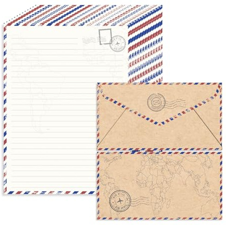 90 Pack Airmail Stationery Paper Set, Vintage Letter Writing Paper and Envelopes Set for Invitations, thank you Letters, or Casual Letters(6.9 x 9.25 In)