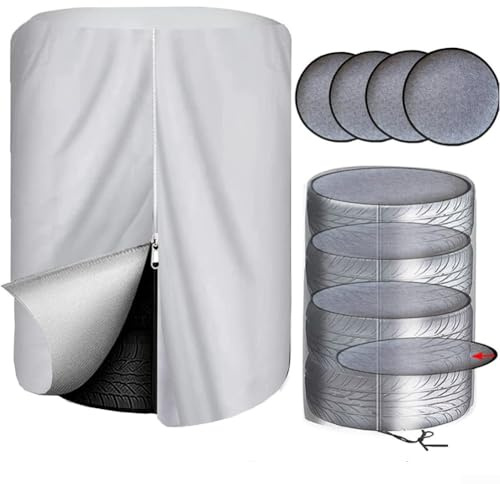 Reifenabdeckung mit 4 Pads aus 420D Oxford-Gewebe für Reifenaufbewahrungstasche mit Reißverschluss und Kordelzug zum Schutz der Reifen vor Regen, Schnee, Schmutz und Schmutz (B)