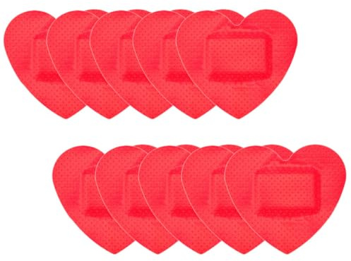 VALICLUD Parches Adhesivos en Forma de Corazón Rojos 10 Unidades, Elásticos y Transpirables para Cuidado y Protección de Heridas, Vendajes Adhesivos Flexibles para Primeros Auxilios