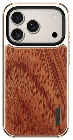 Custodia Magnetica Per IPhone 17 Pro/17 Pro Max, Cover Per Telefono Con Texture Effetto Legno E Finitura Galvanizzata, Protezione Per L'obiettivo, Supporto Integrato Antiurto.,17Pro,Brass