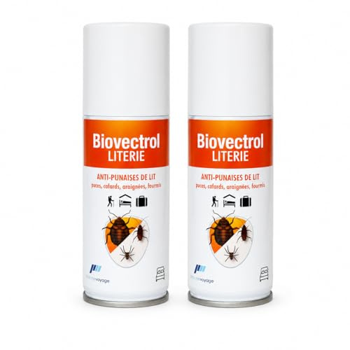 Biovectrol Lot de 2 Sprays pour Literie – Aérosol Anti-Punaises de Lit, Puces, Cafards, Araignées et Fourmis – Produit Biocide