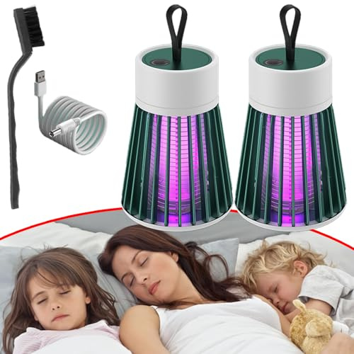 Lampara Antimosquitos Recargable USB, LáMpara Antimosquitos para Acampada, Trampa Silenciosa Recargable Sin QuíMicos para Mosquitos, Adecuado para Camping y Uso doméstico. (Verde*2pcs)
