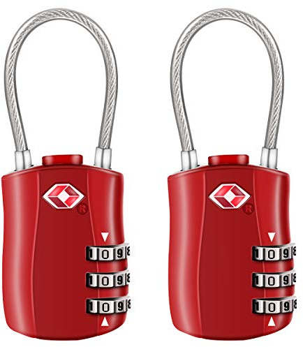 [2 Pack] Serrures à bagages TSA, Diyife cadenas de sécurité à 3 chiffres, cadenas à combinaison, code de verrouillage pour les valises de voyage valise sac de bagages etc. -Rouge | 3 Chiffres, Câble Flexible, Mini Cadenas Sac à Dos, Serrures pour Bagages, Les Valises de Voyage, Sac de Bagages