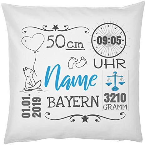 Mega-Shirt Kissen zur Geburt Geburtskissen Kissen mit Füllung Personalisierter Polster Namenskissen Geschenk Baby Glückwunsch zur Taufe Geburts Geschenke